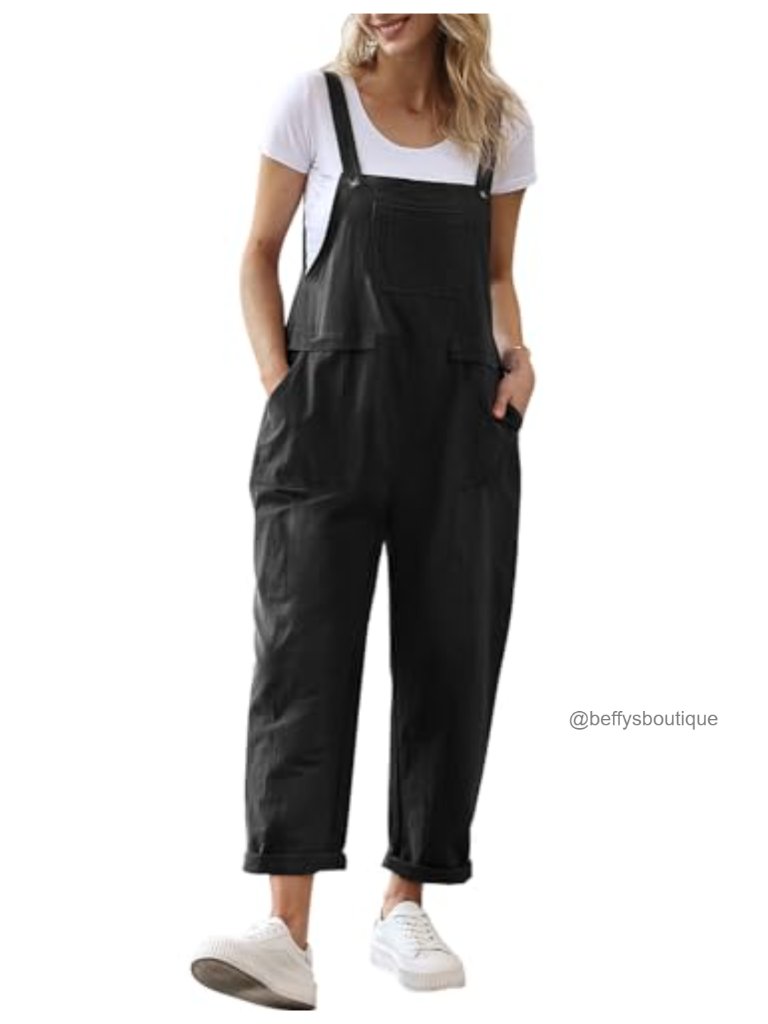 Women's Baggy Overalls Jumpsuit With Pockets Cotton Wide Leg